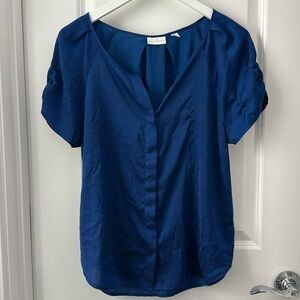 New York & Company Dark Blue V Neck Blouse Size M